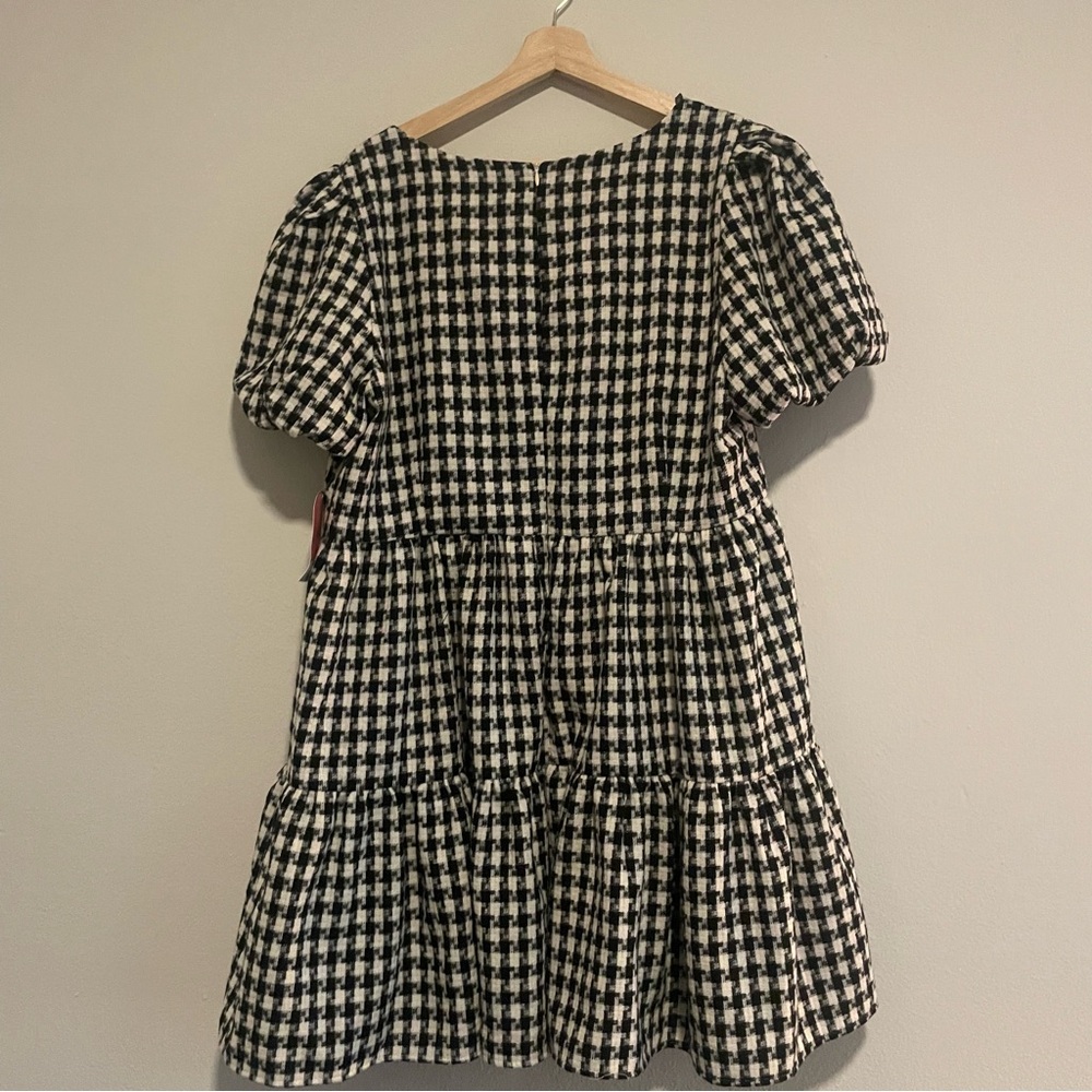 NWT ARULA Black & White Plaid Houndstooth Puff Sleeve Mini Dress, Size A 1x - Picture 2 of 4